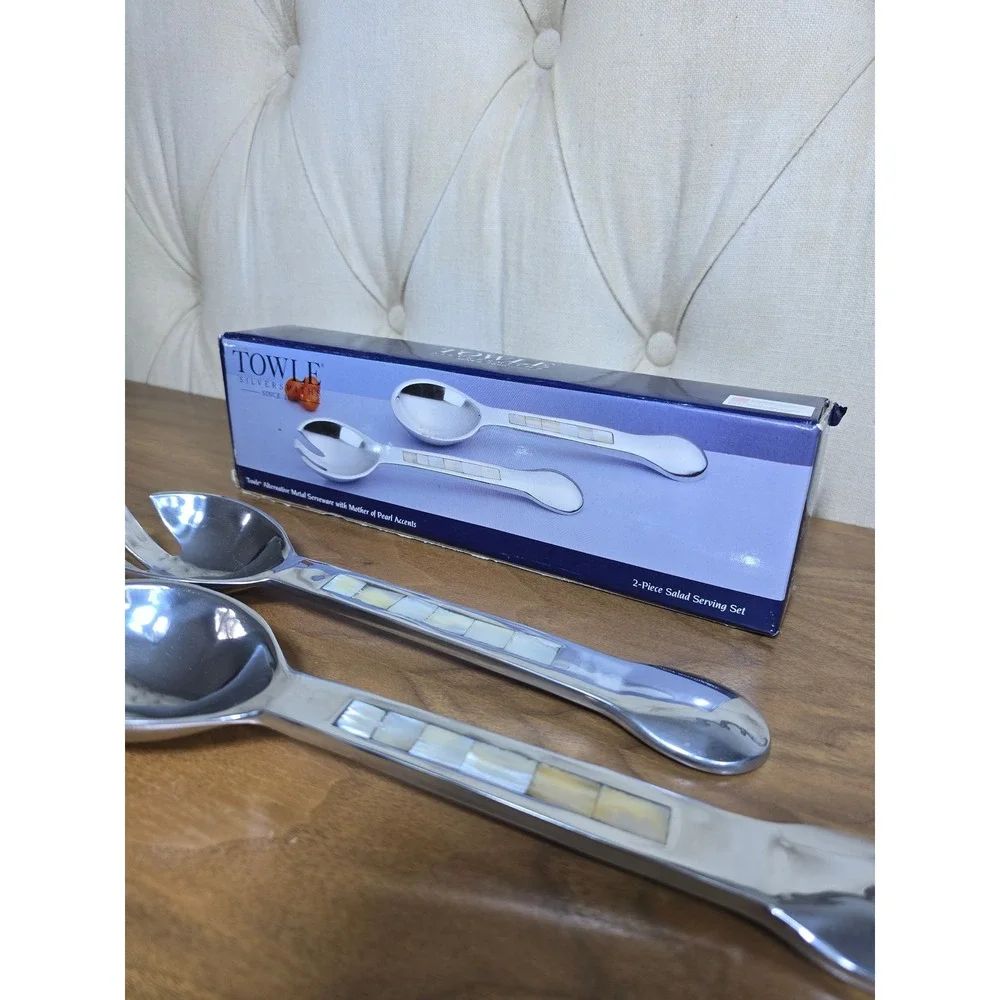 Towle Silversmiths mother of pearl 2-piece salad serving set 11